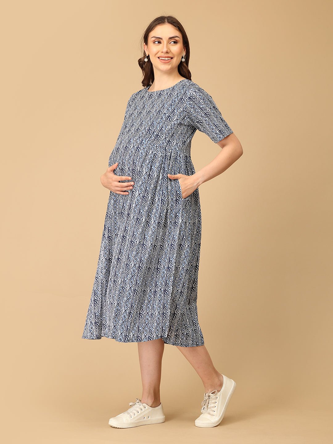 Indigo Stripe Maternity and Nursing Dress Multi