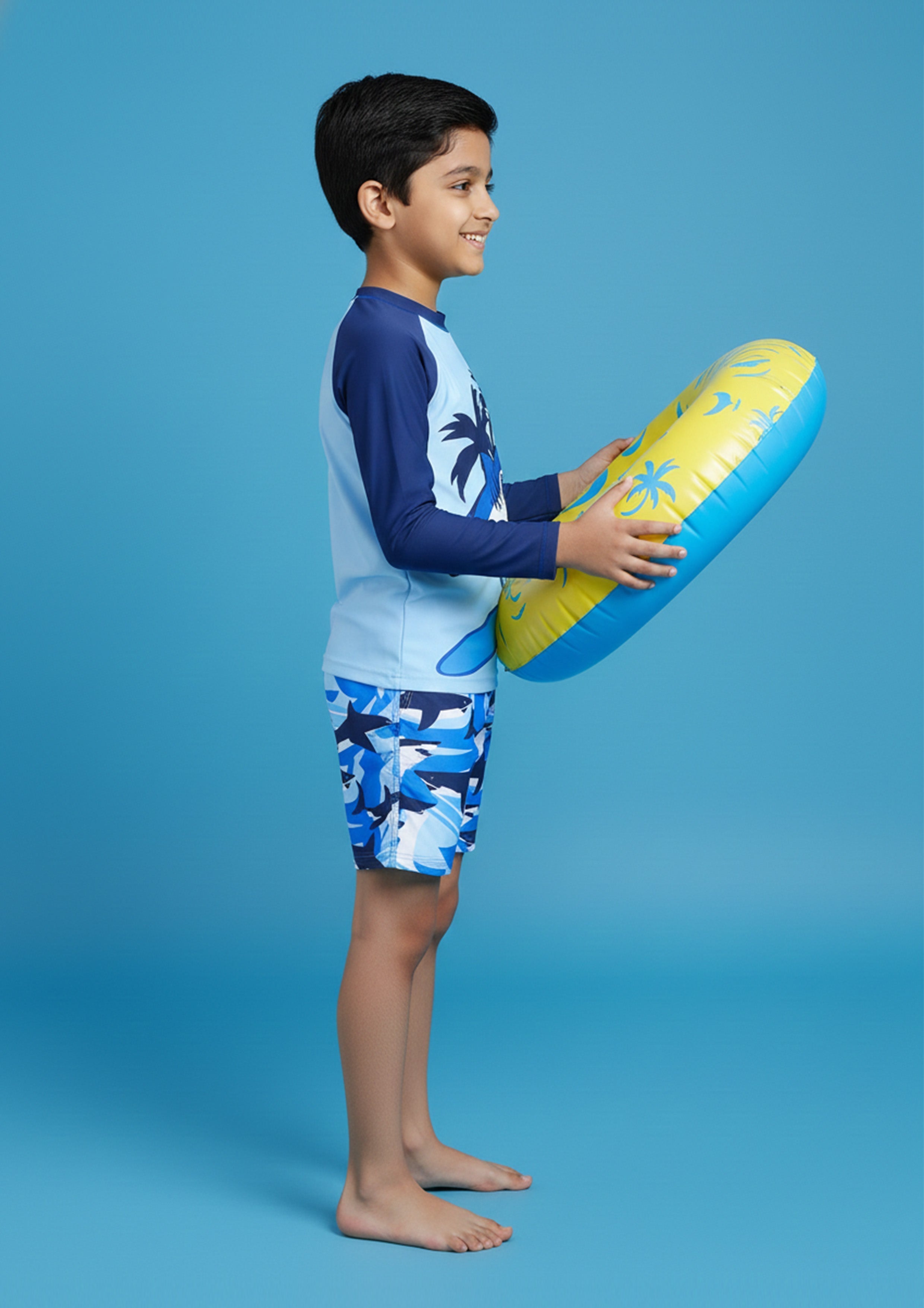 SubMarine Surfer Shark Print Boys Swimsuit Set