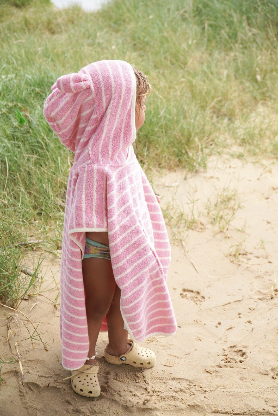 Kids Character Hooded Cotton Candy Pink Stripe Towel With 3D Elements