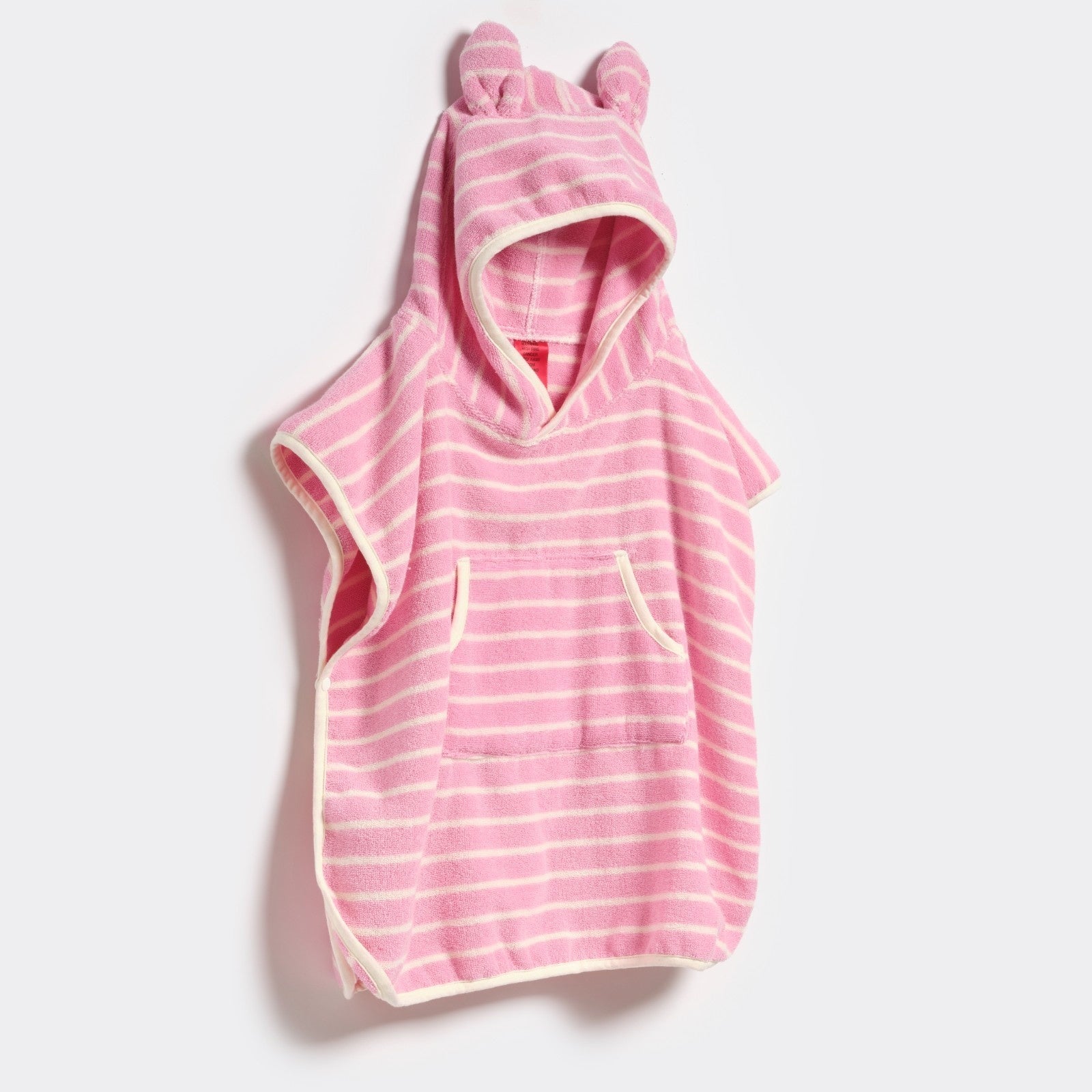 Kids Character Hooded Cotton Candy Pink Stripe Towel With 3D Elements