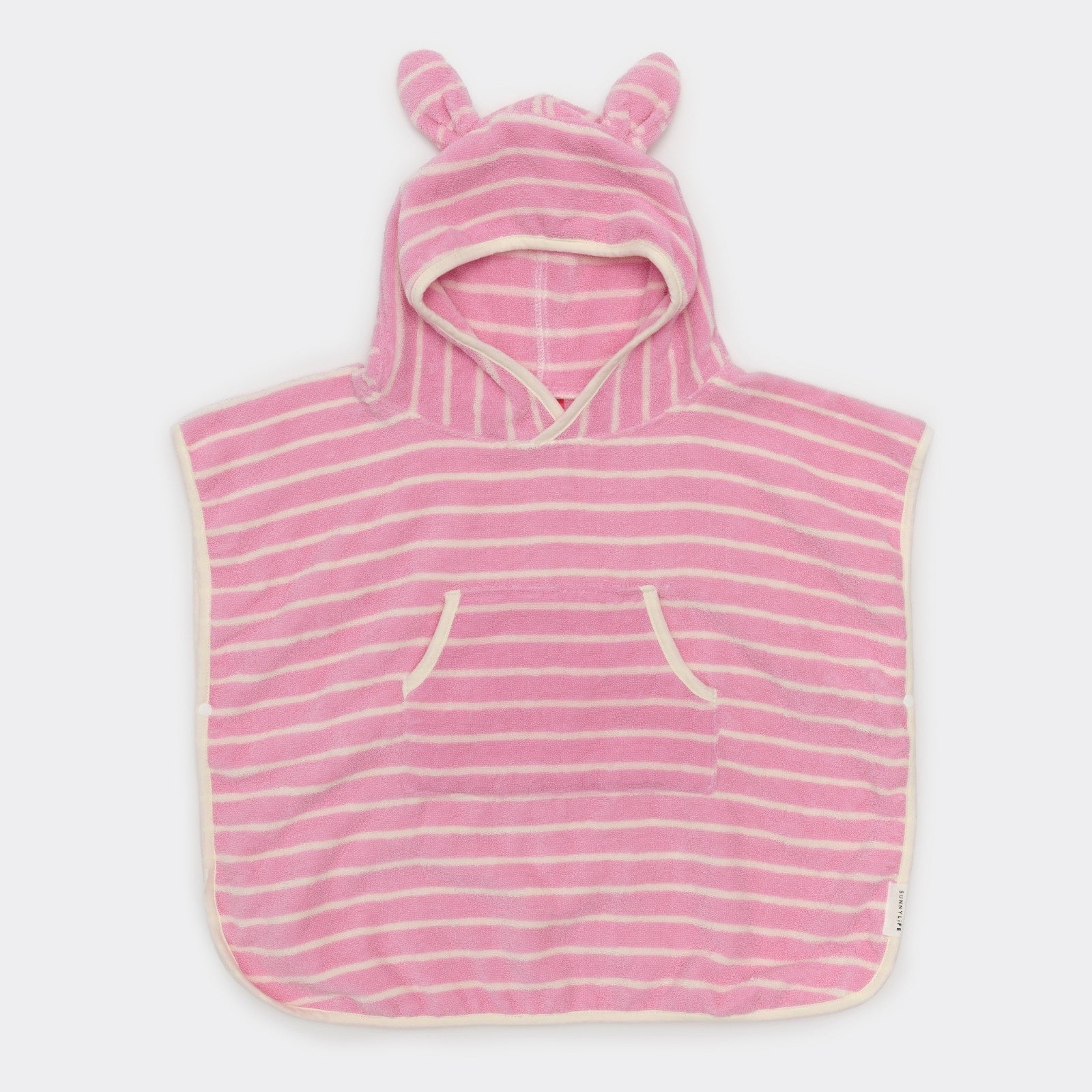 Kids Character Hooded Cotton Candy Pink Stripe Towel With 3D Elements