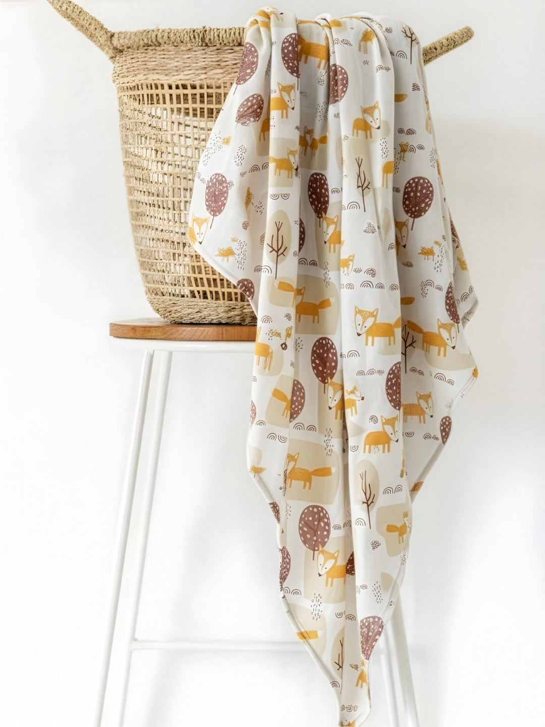 Little Fox Print Cotton Muslin Baby Swaddle Blanket Wrap