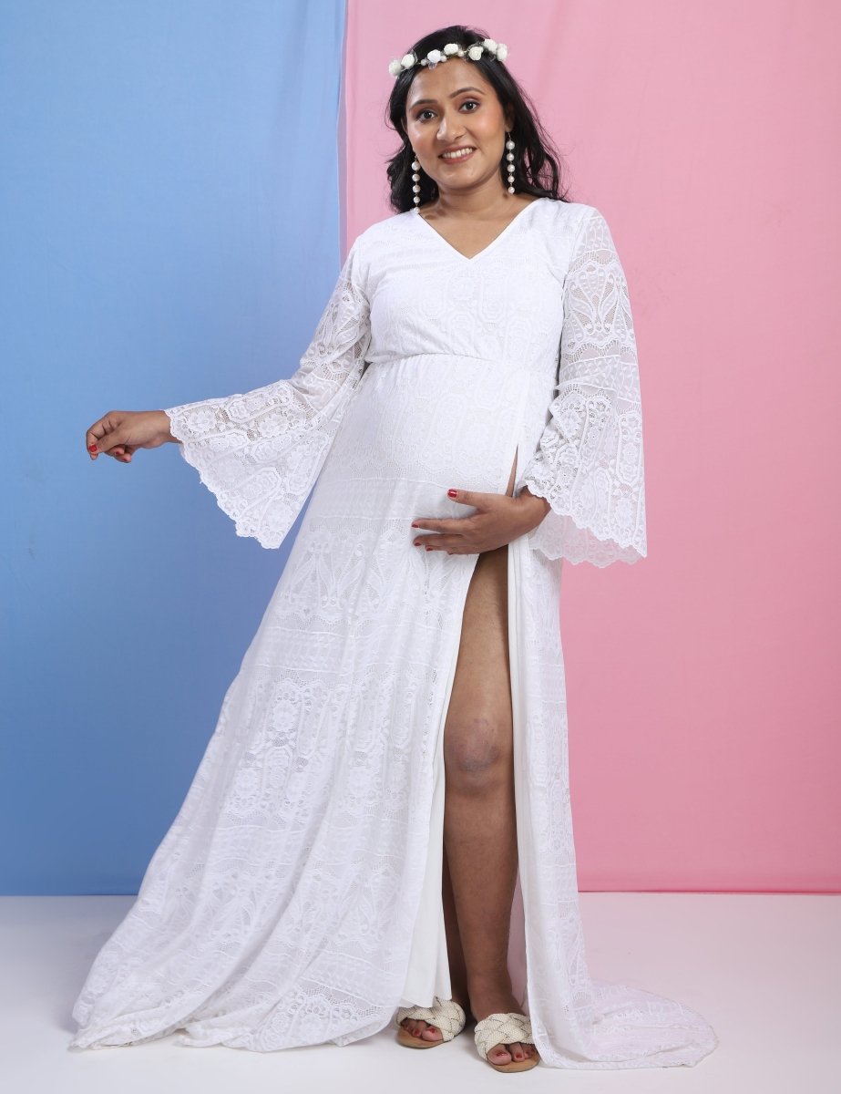 Sweet Morning Dew Lace Maternity Photoshoot Gown White
