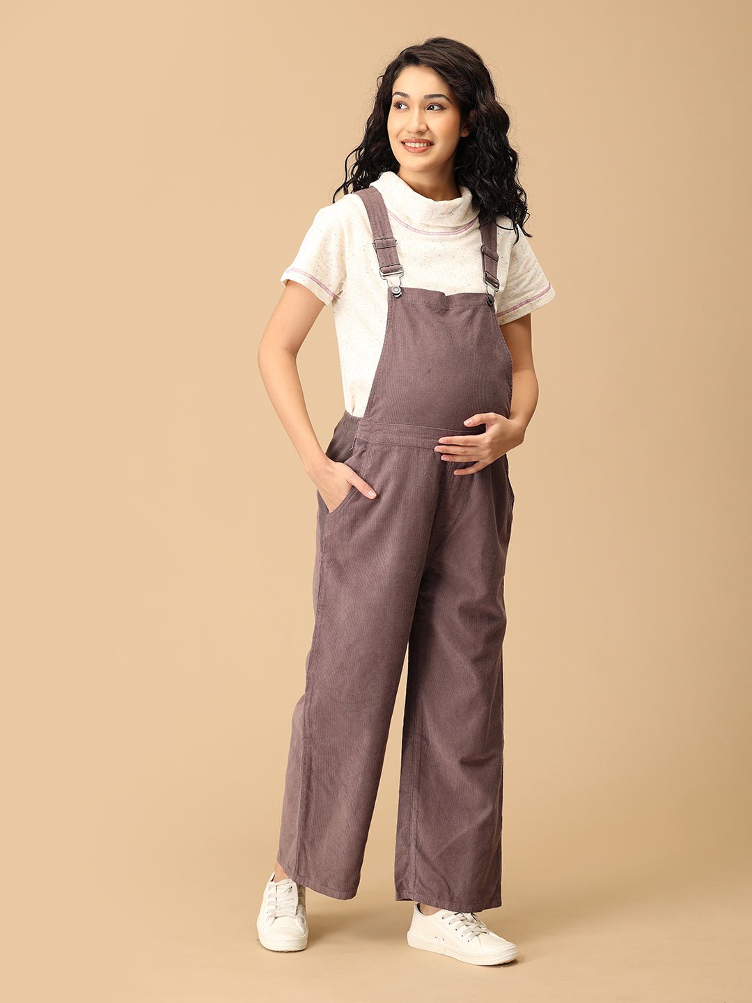 Taupe Corduroy Maternity Dungaree Taupe