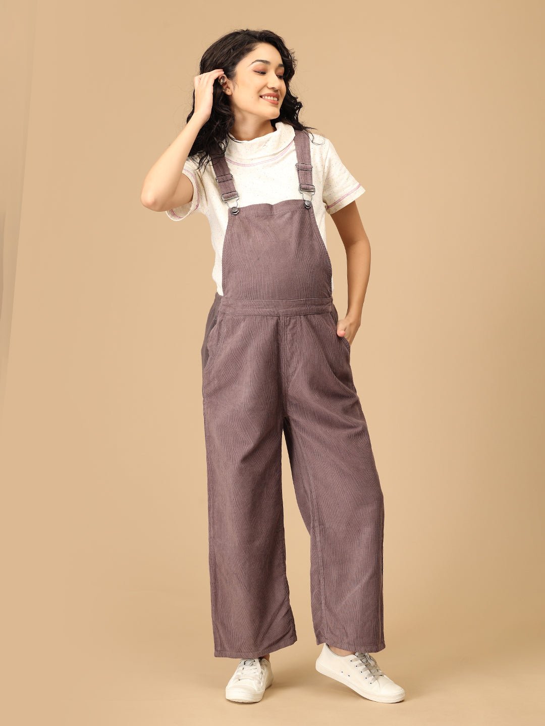 Taupe Corduroy Maternity Dungaree Taupe