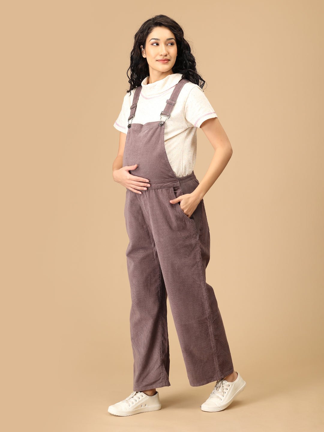 Taupe Corduroy Maternity Dungaree Taupe