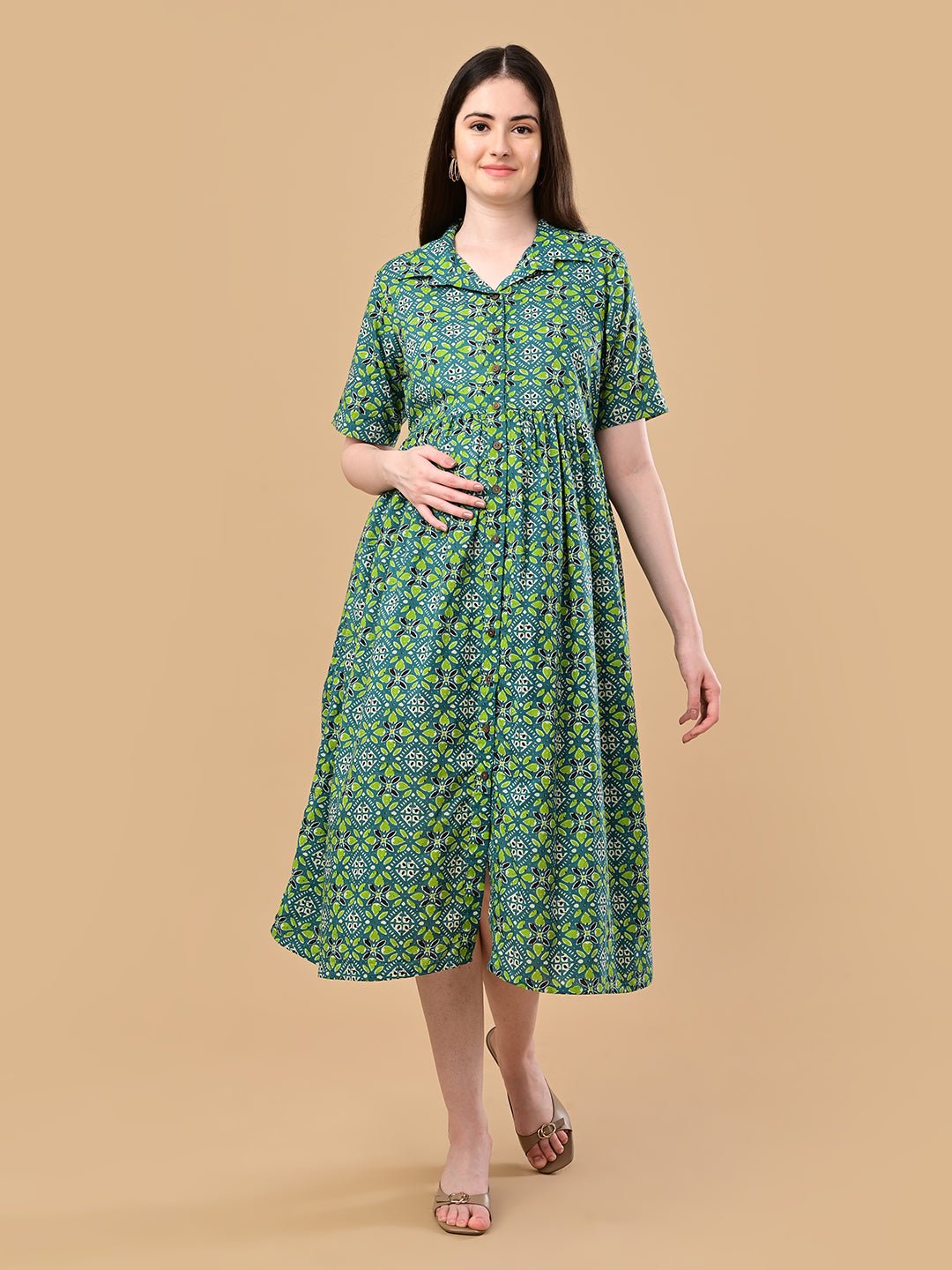 Teal in Bloom Maternity and Nursing Dress Teal