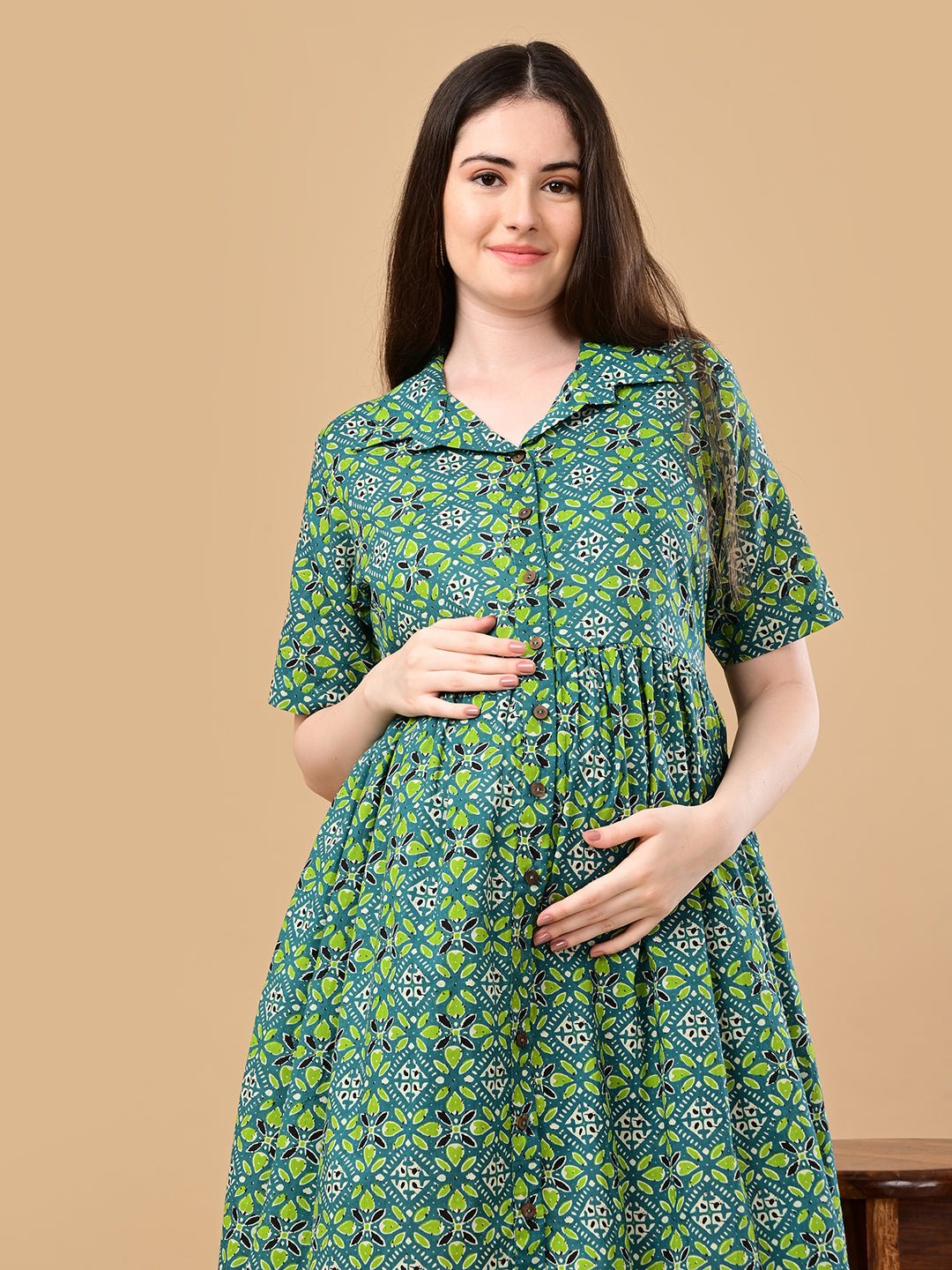 Teal in Bloom Maternity and Nursing Dress Teal