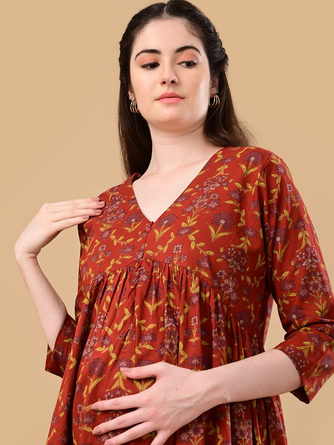 Terracotta Garden Maternity and Nursing Dress Rust
