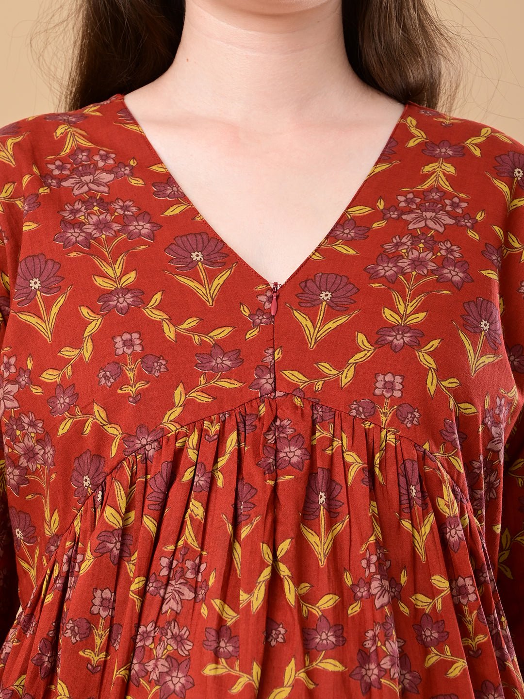 Terracotta Garden Maternity and Nursing Dress Rust
