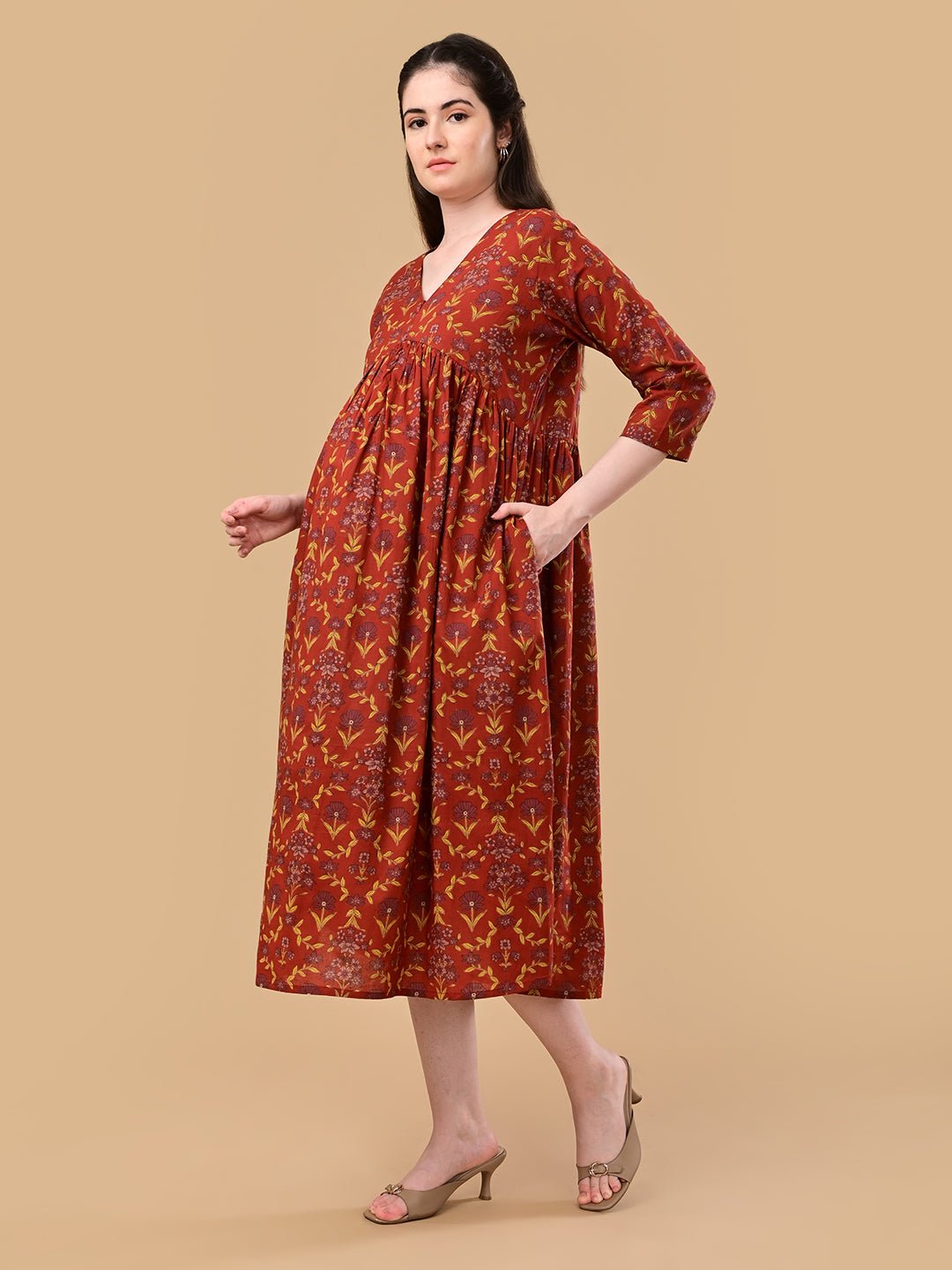 Terracotta Garden Maternity and Nursing Dress Rust