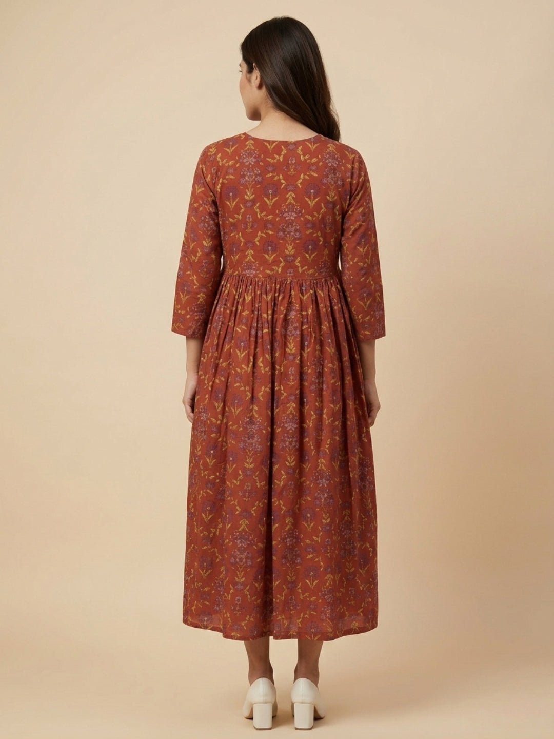 Terracotta Garden Maternity and Nursing Dress Rust