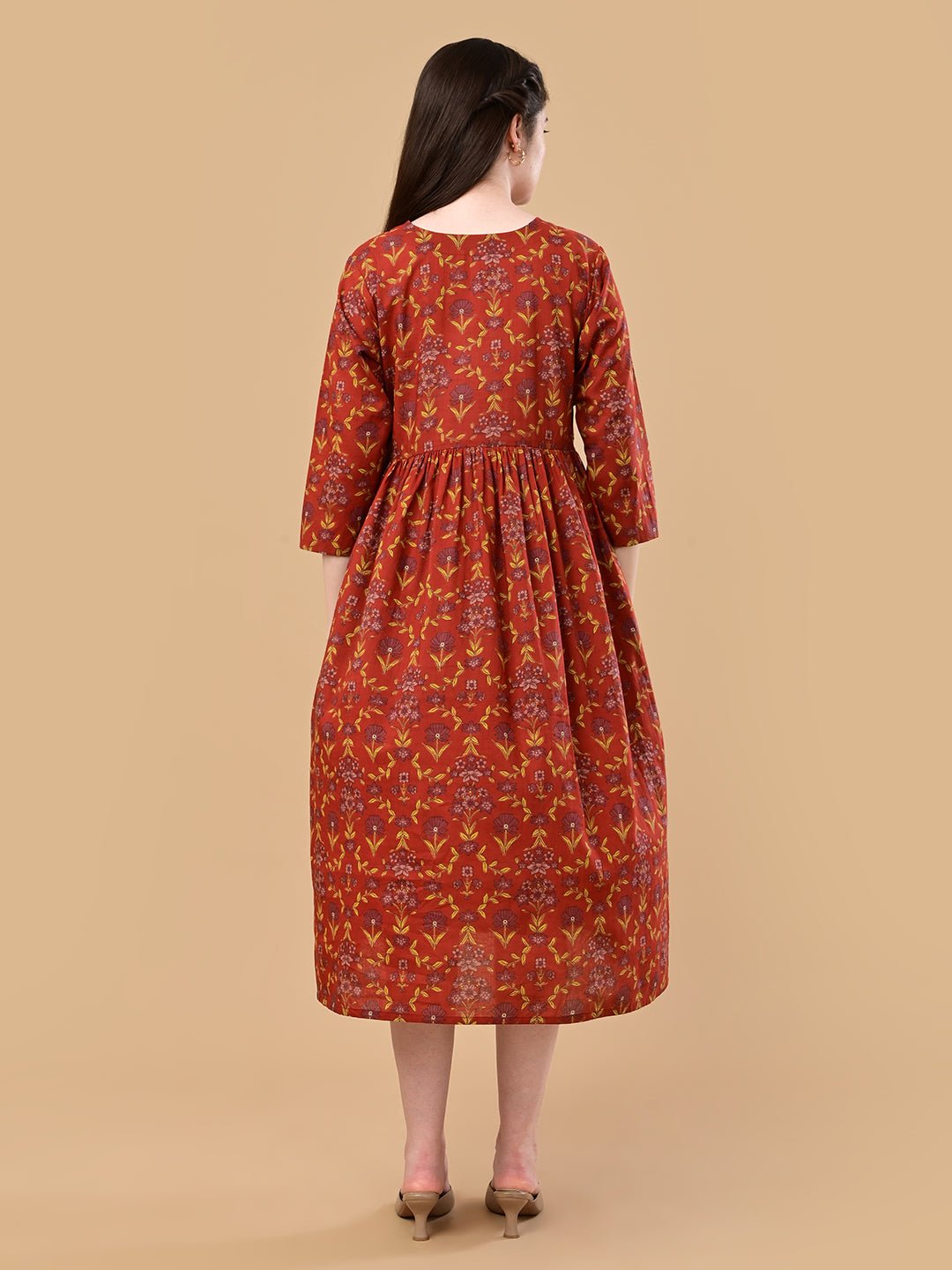 Terracotta Garden Maternity and Nursing Dress Rust