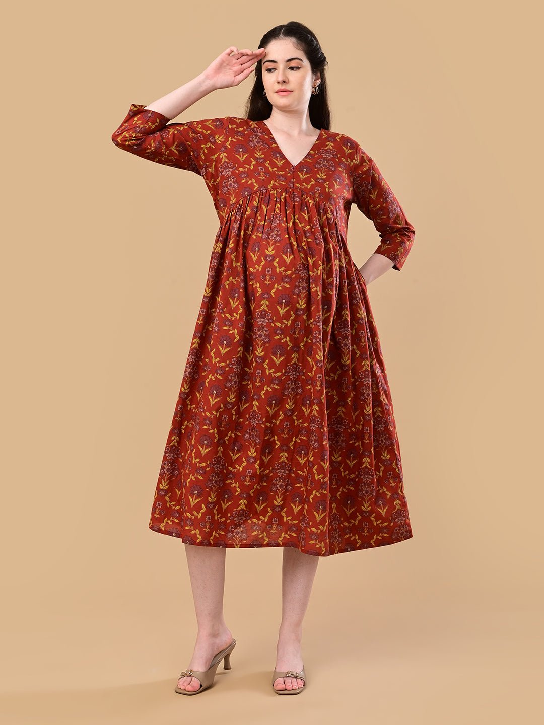 Terracotta Garden Maternity and Nursing Dress Rust