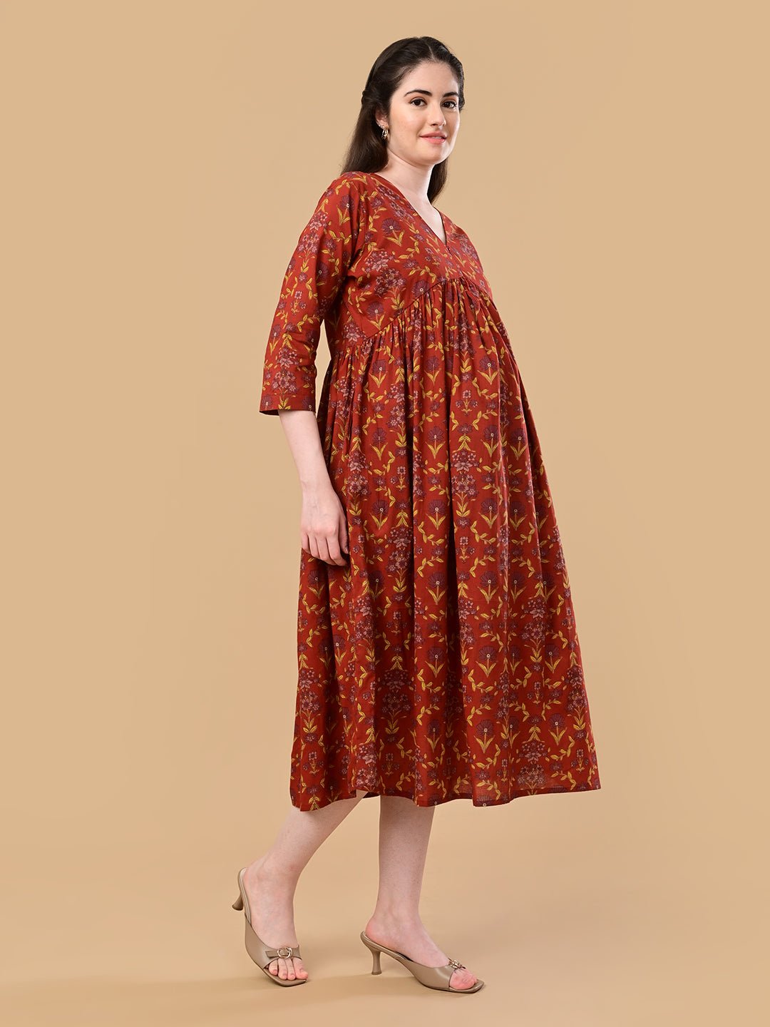 Terracotta Garden Maternity and Nursing Dress Rust