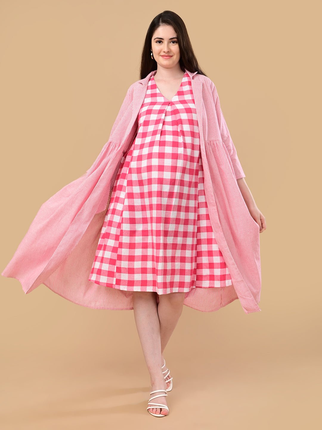 Fuchsia Frame Maternity and Nursing Shacket Dress Pink
