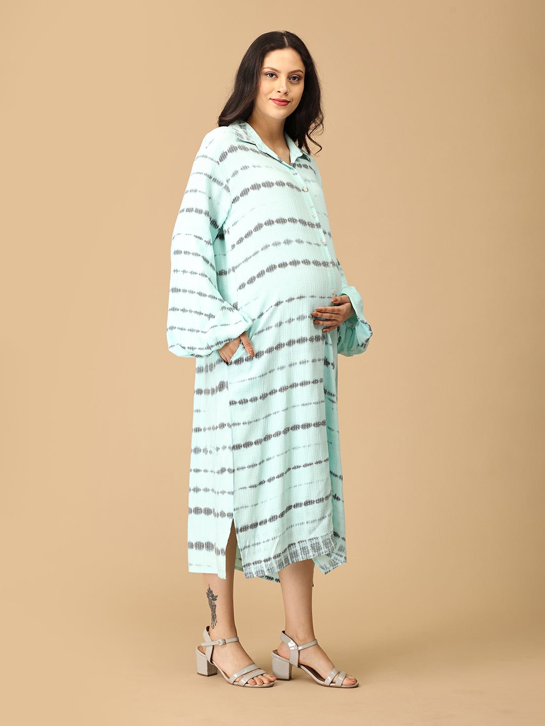 Tide & Dye Maternity and Nursing Oversized Shirt Dress Aqua