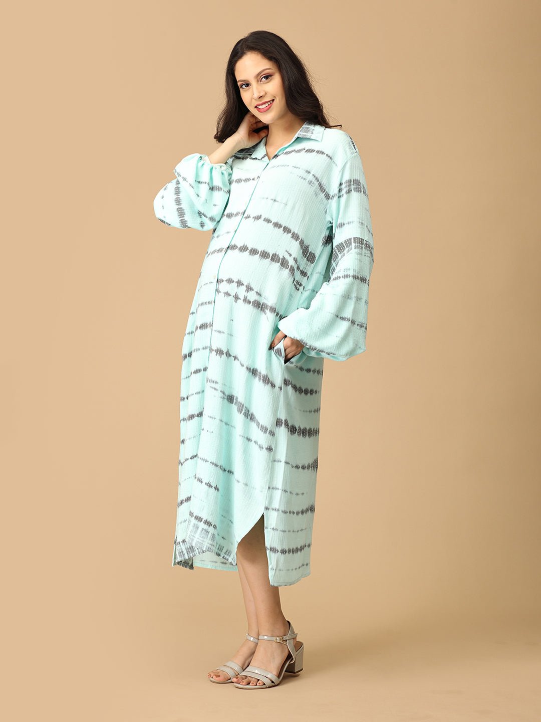 Tide & Dye Maternity and Nursing Oversized Shirt Dress Aqua