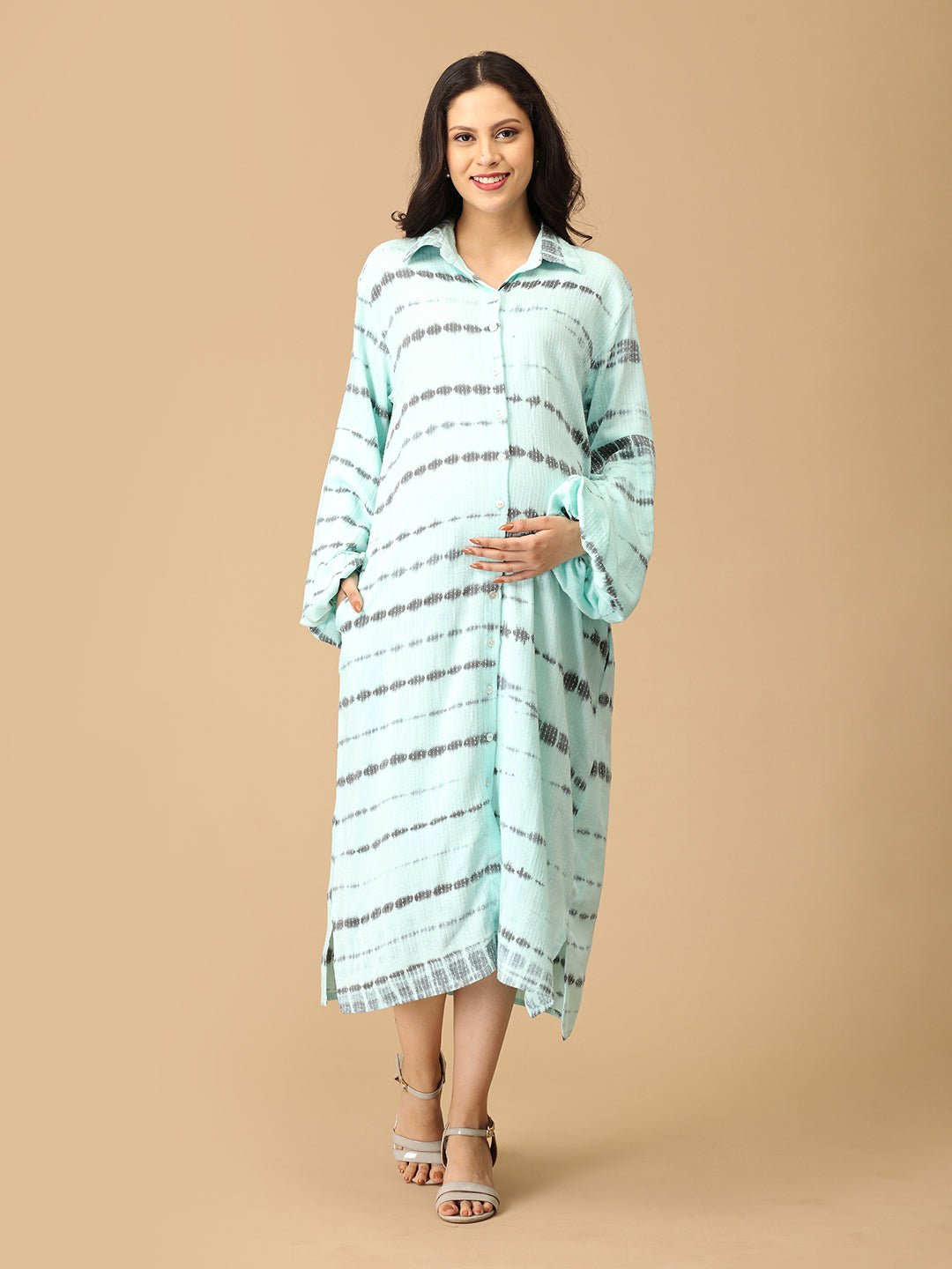 Tide & Dye Maternity and Nursing Oversized Shirt Dress Aqua