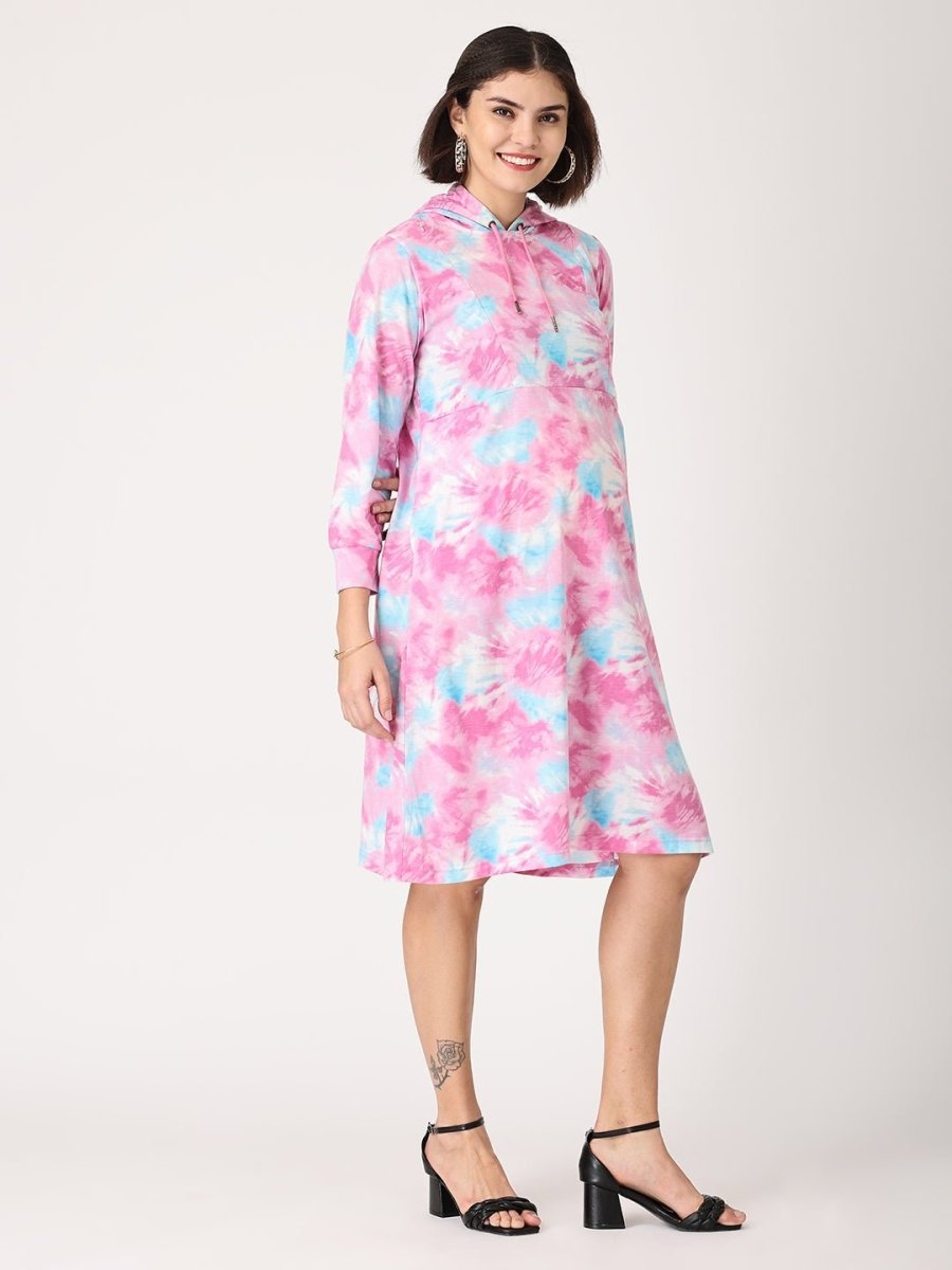 Tie & Dye Maternity and Nursing Hoodie Dress Multi