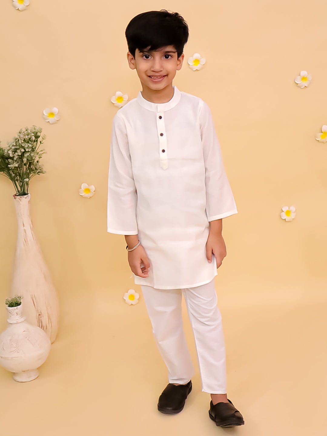 Timeless White Boys Kurta Pajama Set For Kids