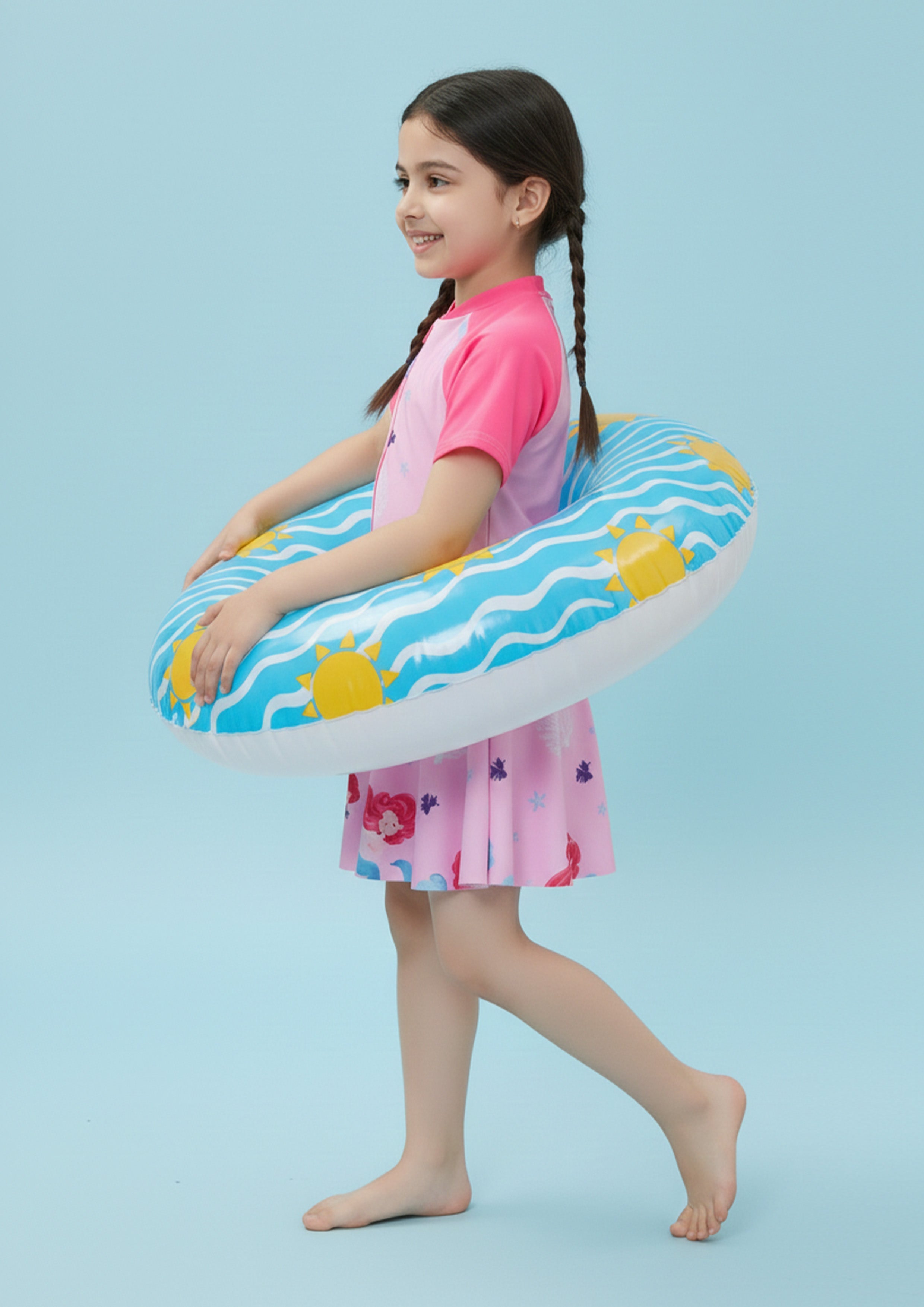 Multi Girls Short Sleeve Swimsuit