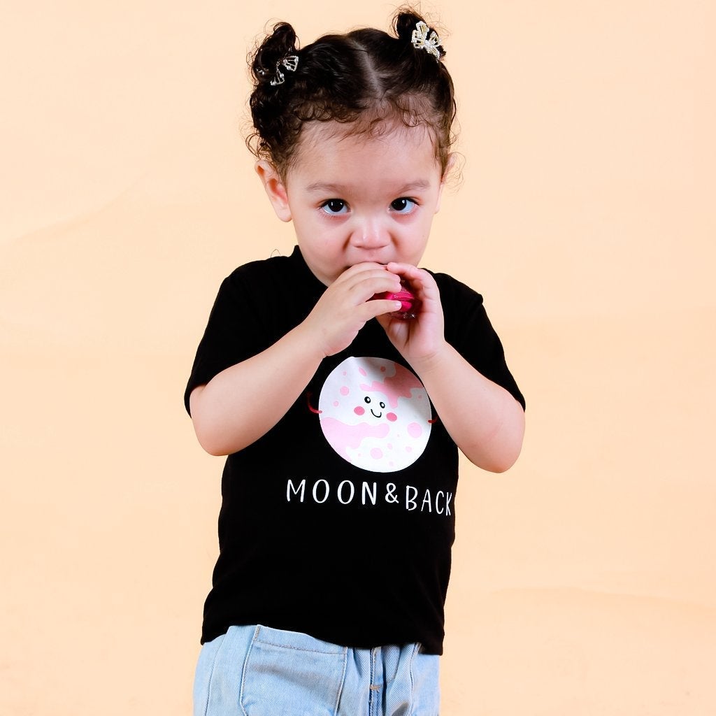 Love You To The Moon Black Cotton Matching Family T-Shirt Twinning Combo Of 2