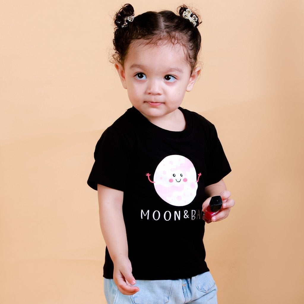 Love You To The Moon Black Cotton Matching Family T-Shirt Twinning Combo Of 2