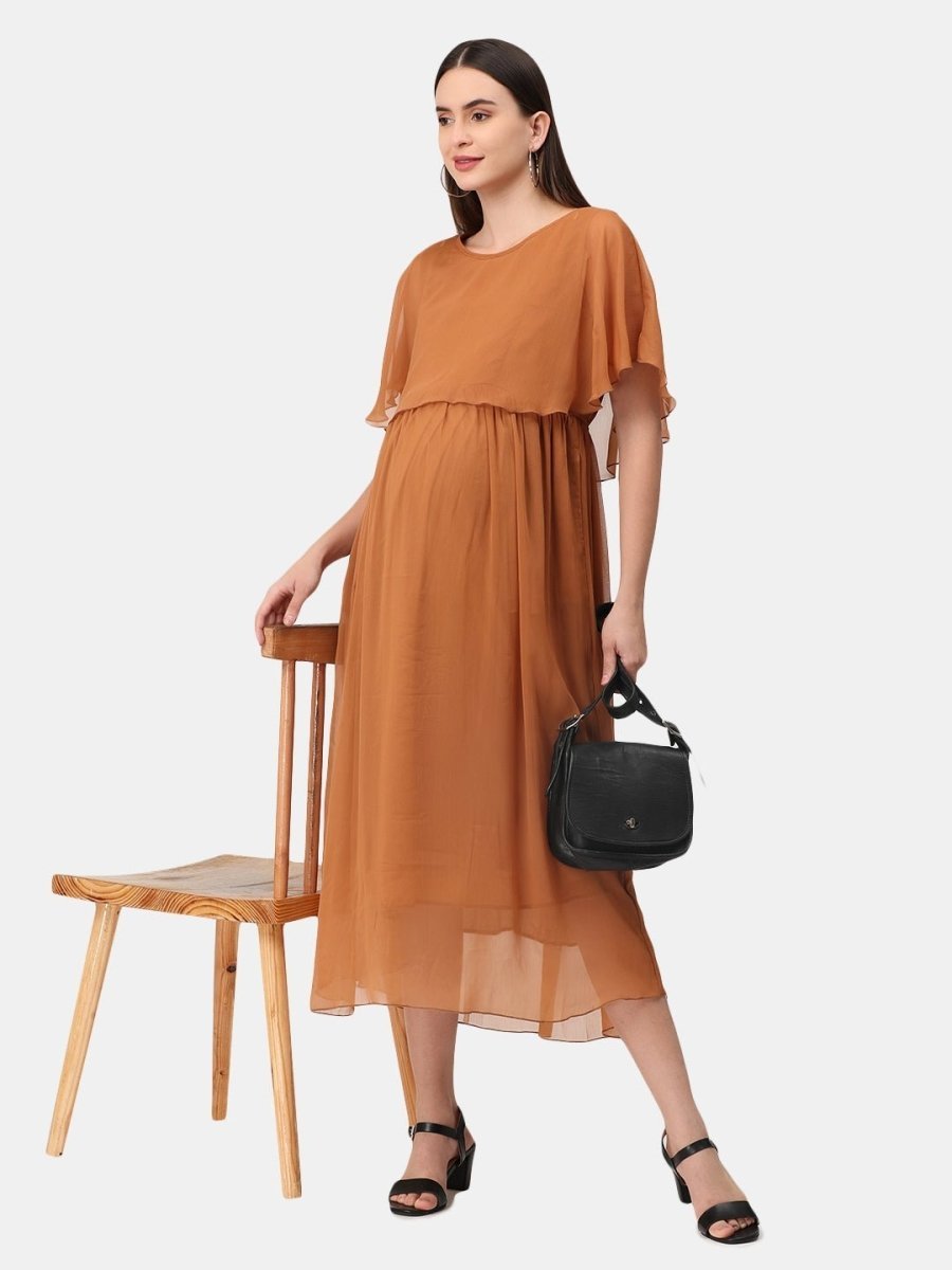 Toffee Coffee Maternity and Nursing Dress Brown