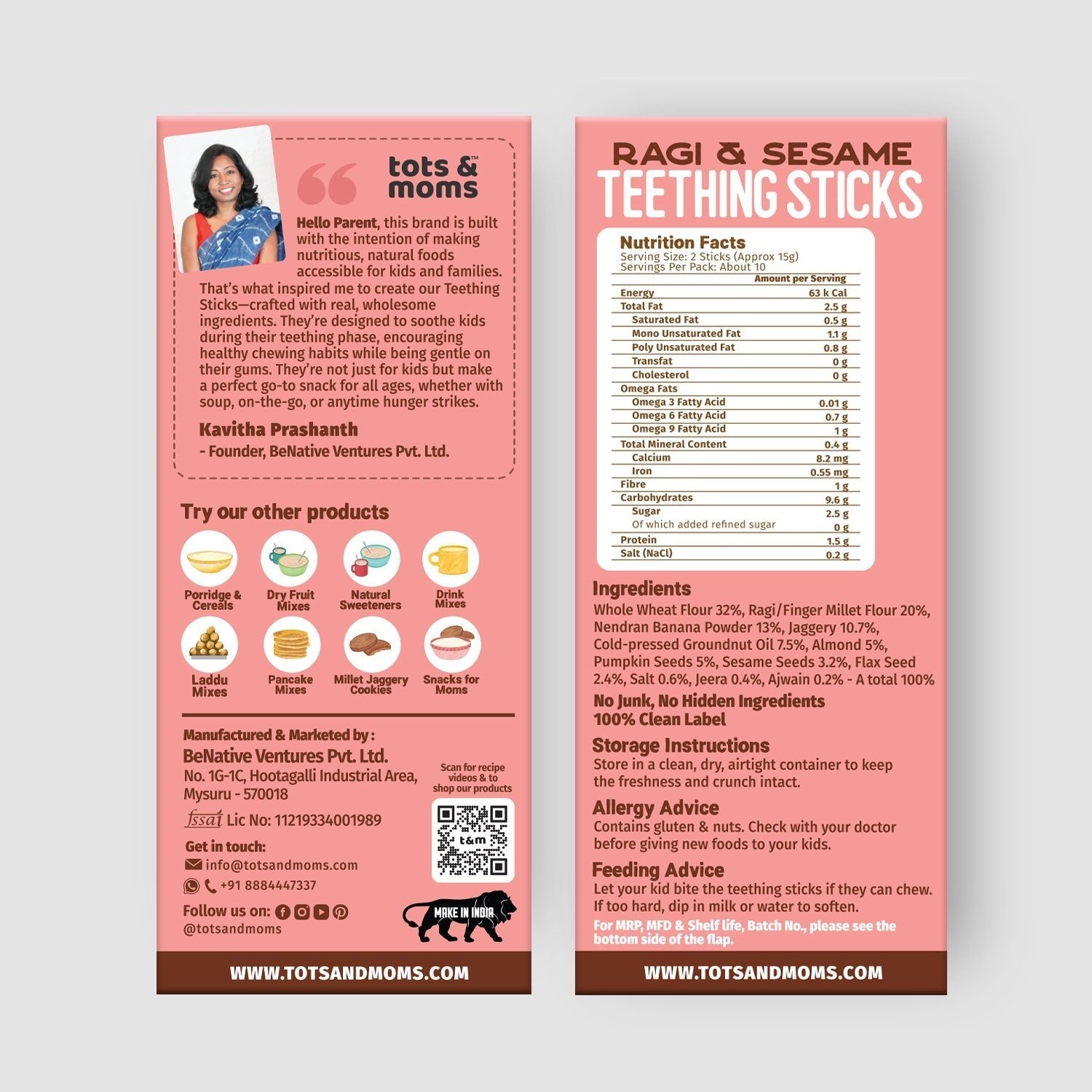 Ragi Banana Sesame Jaggery Teething Sticks For Babies