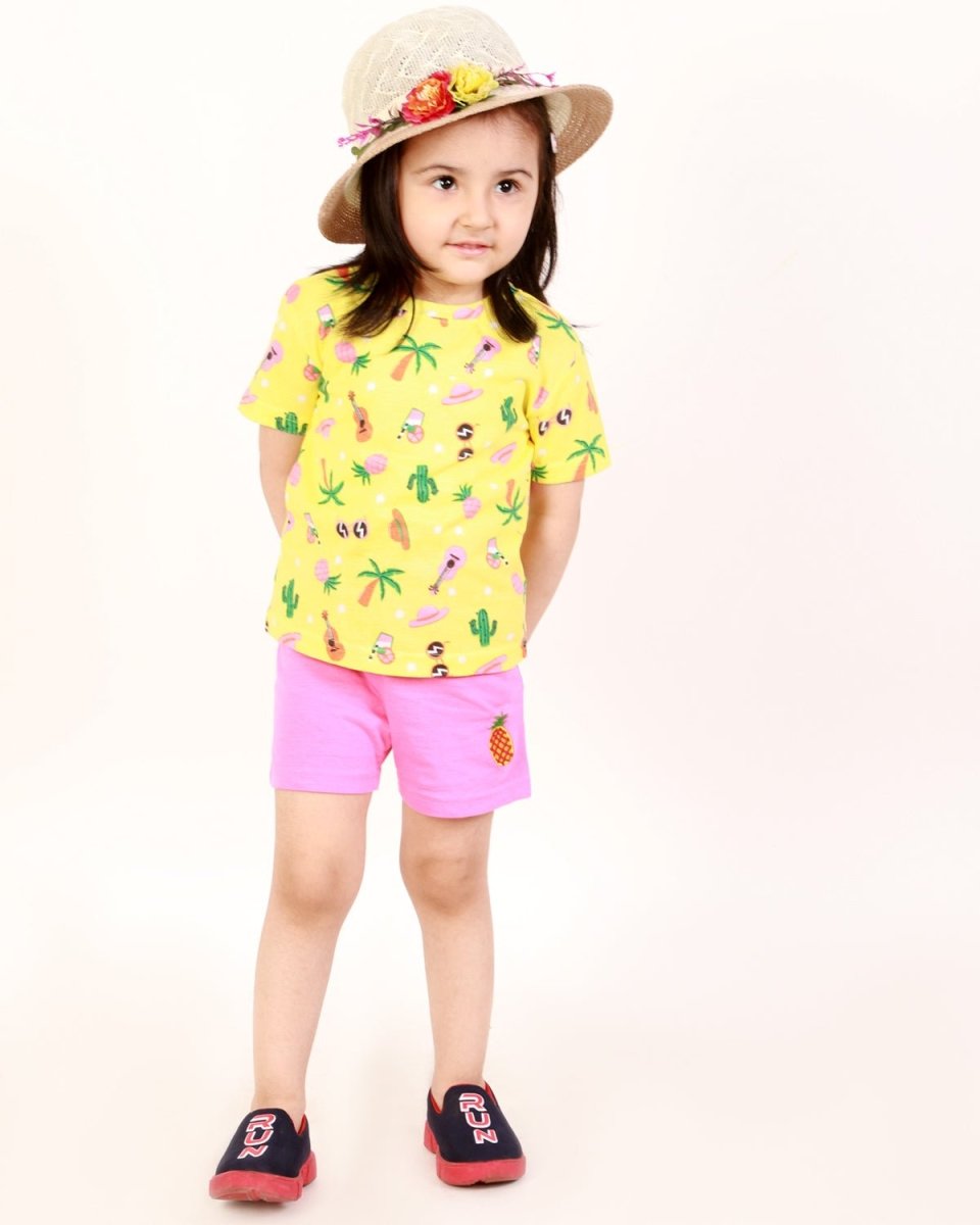 Tropical Print Girls Casual T-shirt With Shorts Set
