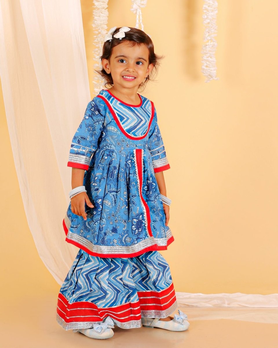 True Blue Girls Anarkali Sharara Set