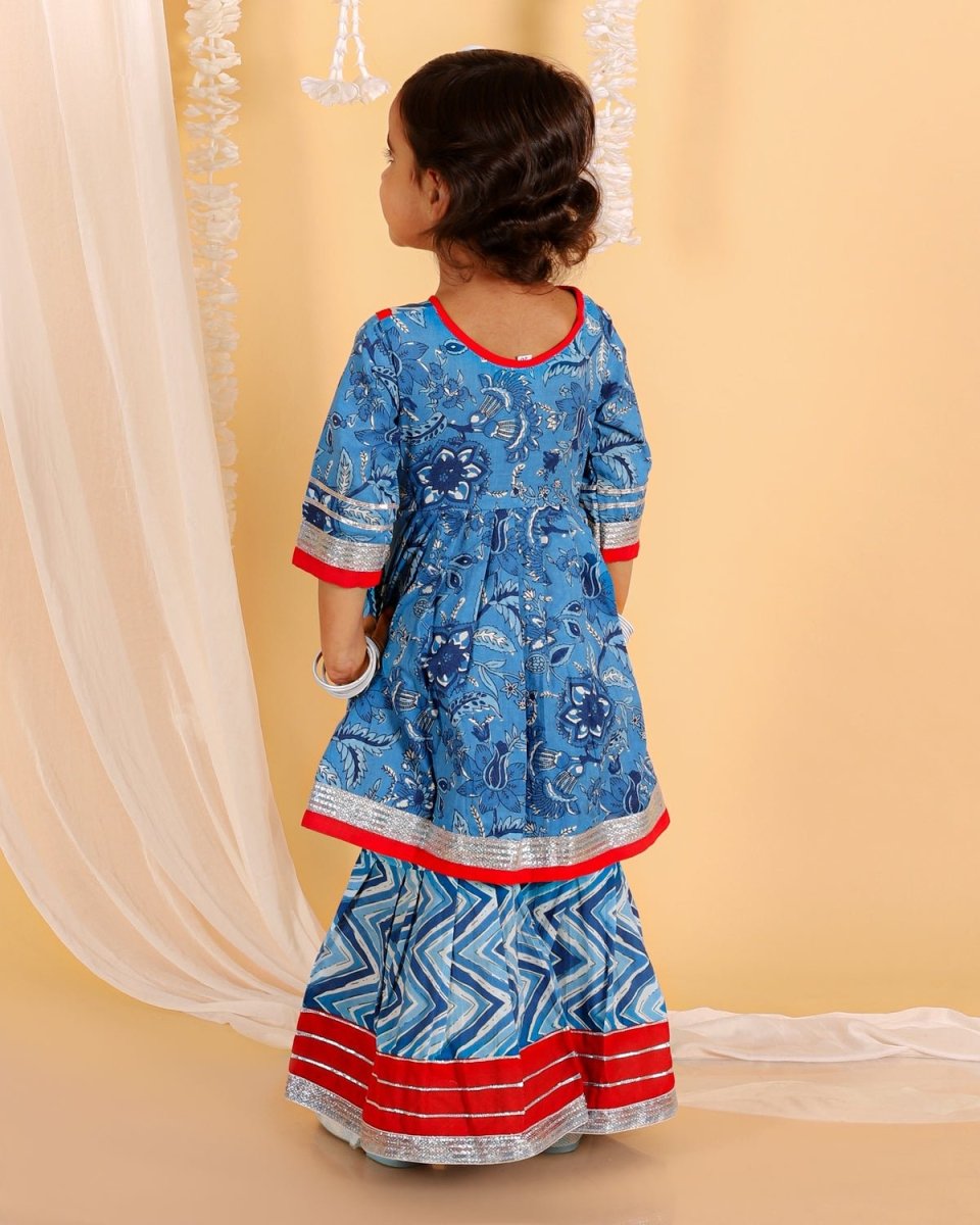 True Blue Girls Anarkali Sharara Set
