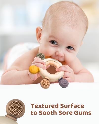 TurtleBee 2 In 1 Silicone And Neem Wood Teething Toy For Infants