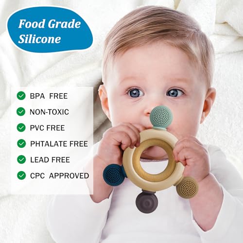 TurtleBee 2 In 1 Silicone And Neem Wood Teething Toy For Infants
