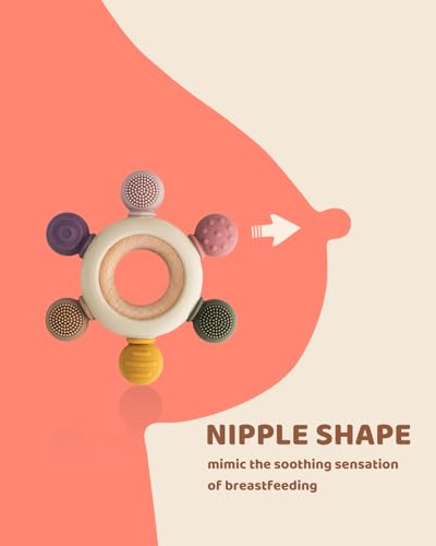 TurtleBee 2 In 1 Silicone And Neem Wood Teething Toy For Infants