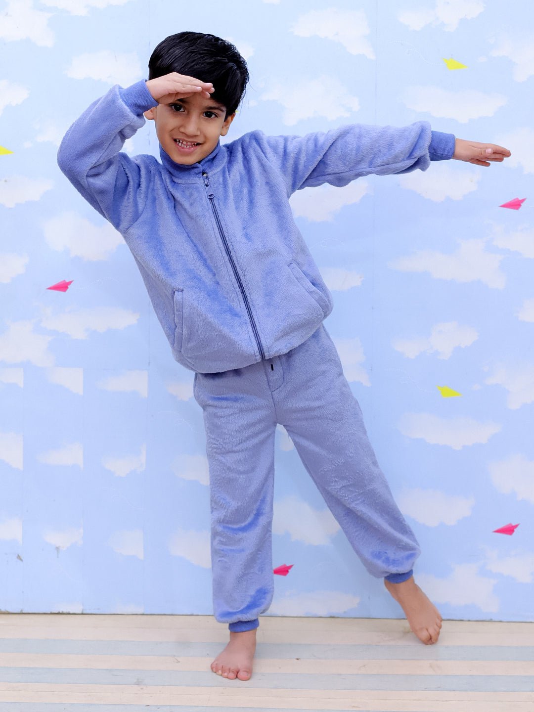 Blue Snuggles Women's And Kid's Fleece Night Suits Twinning Combo Of 2