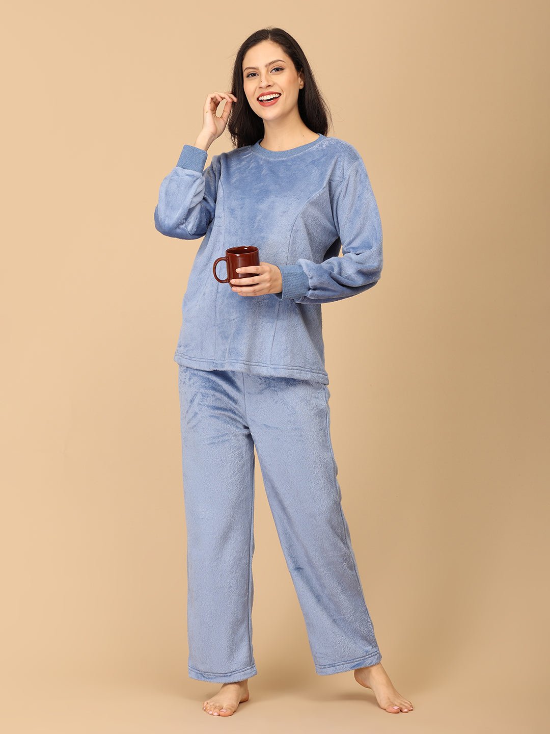 Blue Snuggles Women's And Kid's Fleece Night Suits Twinning Combo Of 2