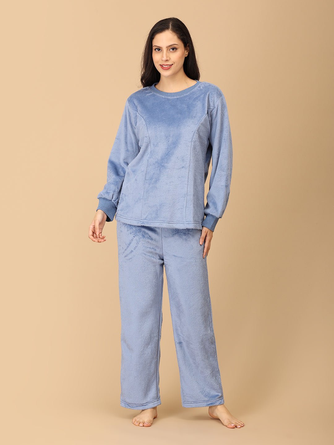 Blue Snuggles Women's And Kid's Fleece Night Suits Twinning Combo Of 2