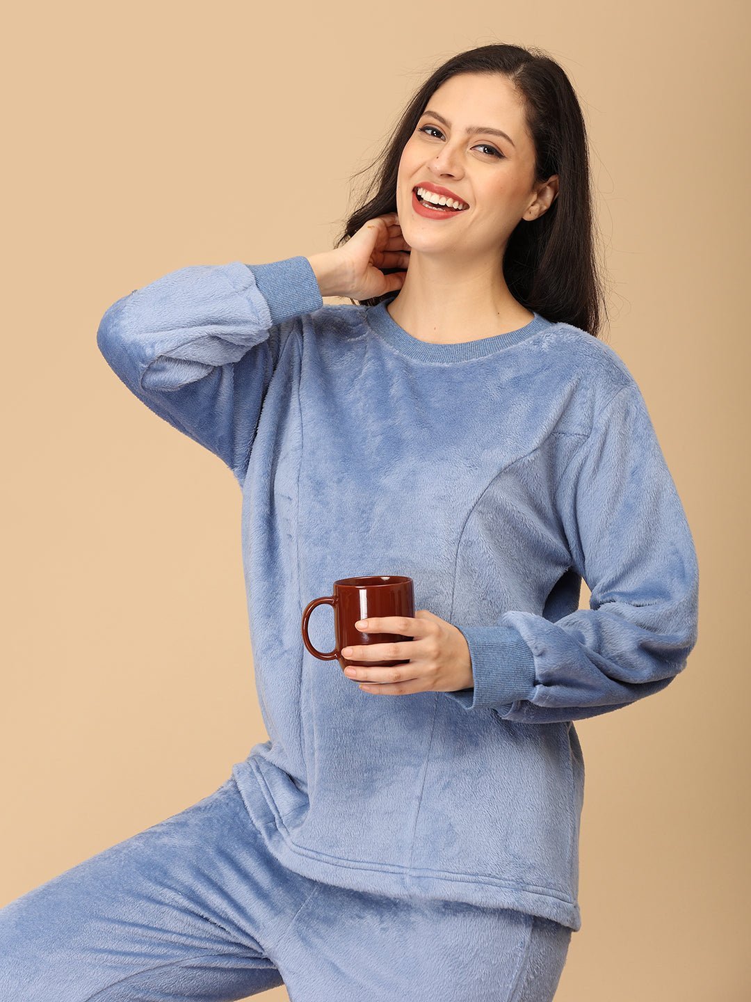 Blue Snuggles Women's And Kid's Fleece Night Suits Twinning Combo Of 2