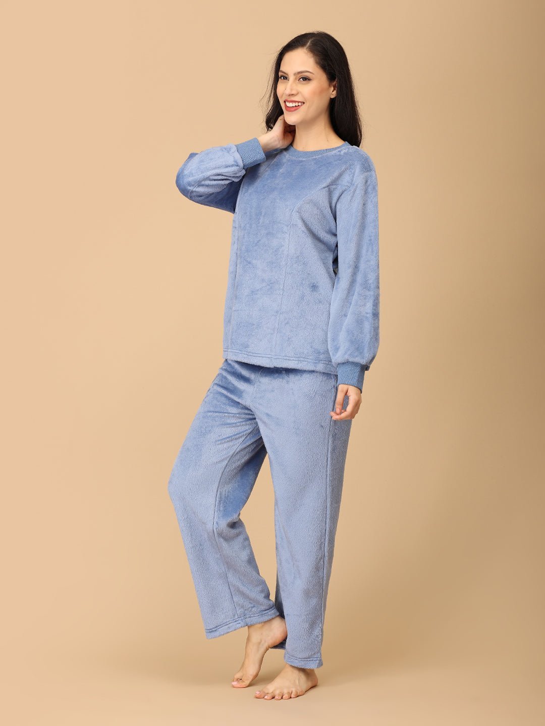 Blue Snuggles Women's And Kid's Fleece Night Suits Twinning Combo Of 2