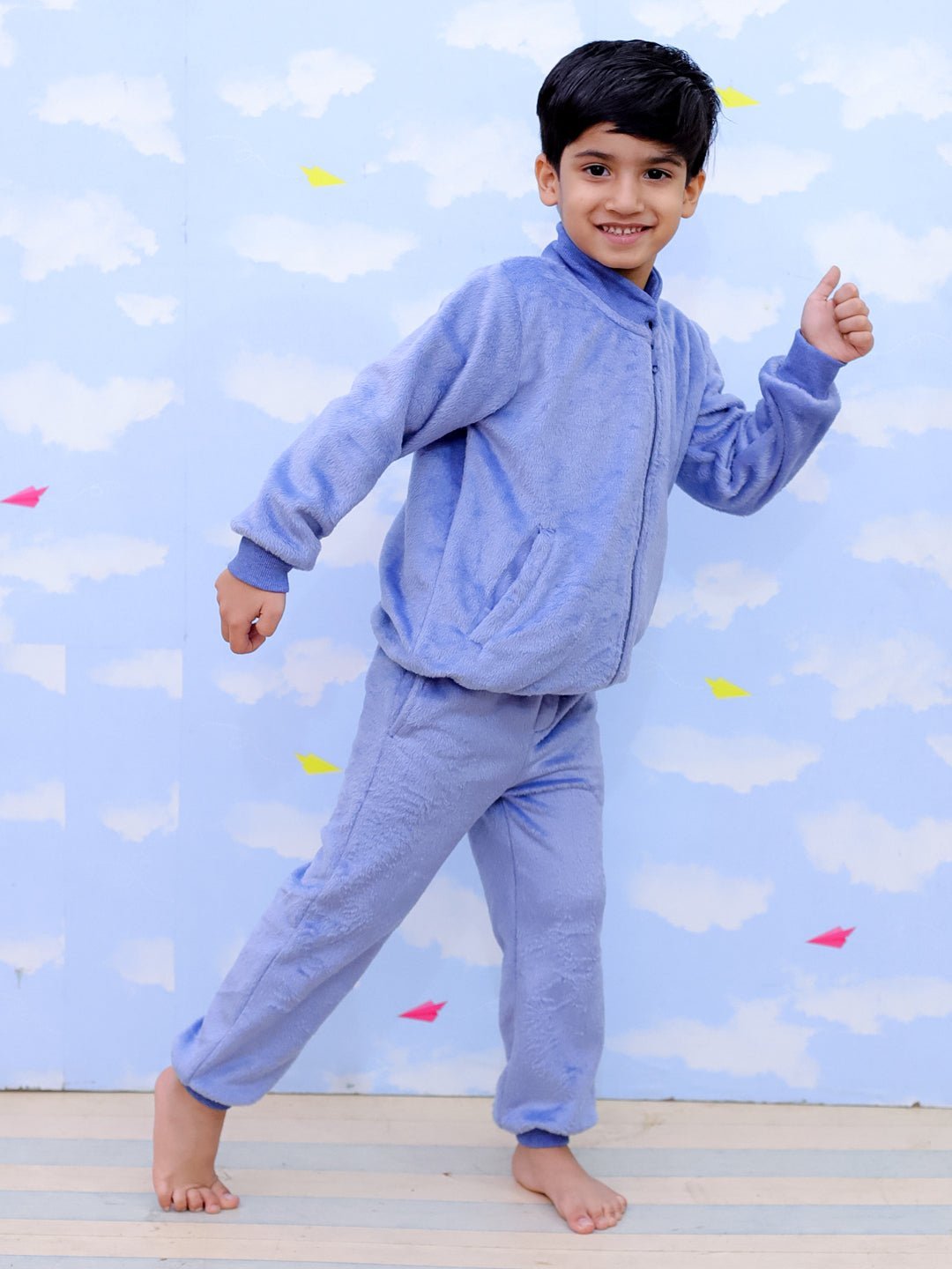 Blue Snuggles Women's And Kid's Fleece Night Suits Twinning Combo Of 2