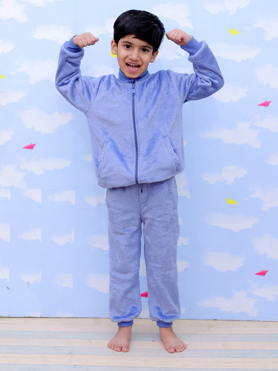 Blue Snuggles Women's And Kid's Fleece Night Suits Twinning Combo Of 2