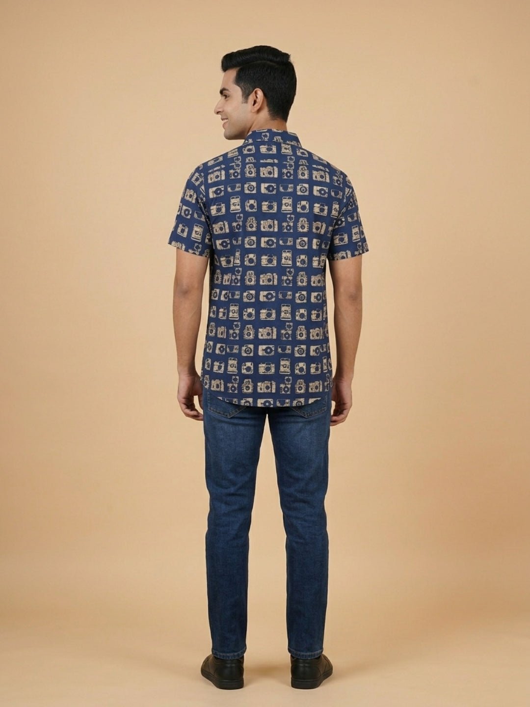 Navy Snap Squad Print Men's And Boy's Shirt Twinning Combo