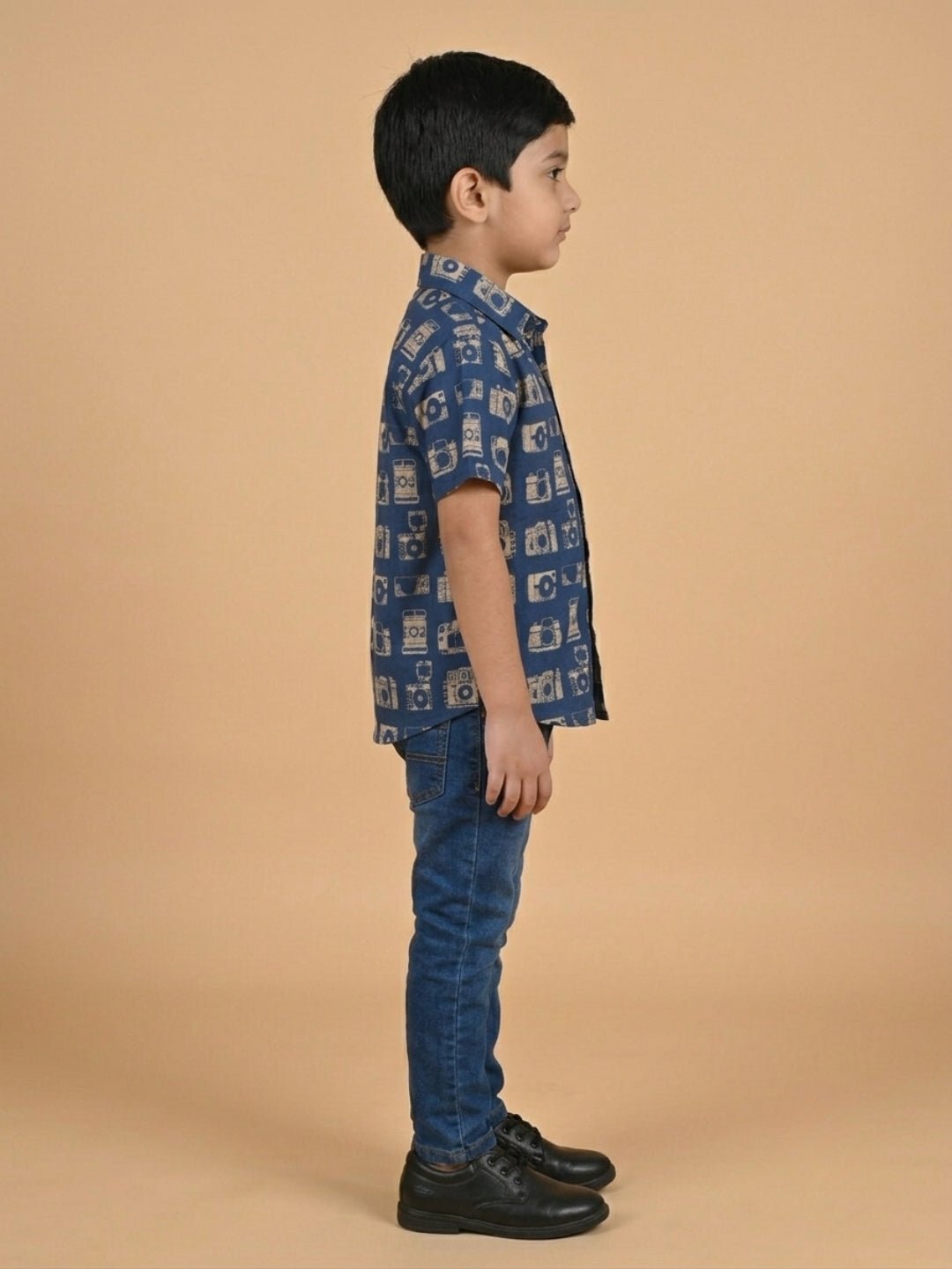Navy Snap Squad Print Men's And Boy's Shirt Twinning Combo