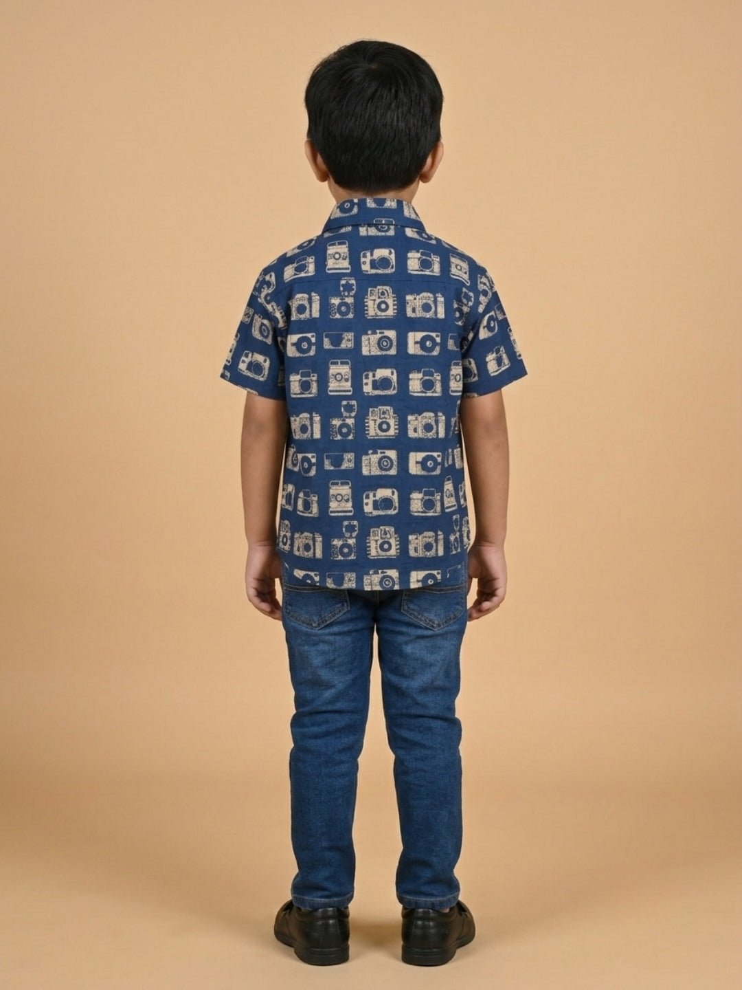 Navy Snap Squad Print Men's And Boy's Shirt Twinning Combo
