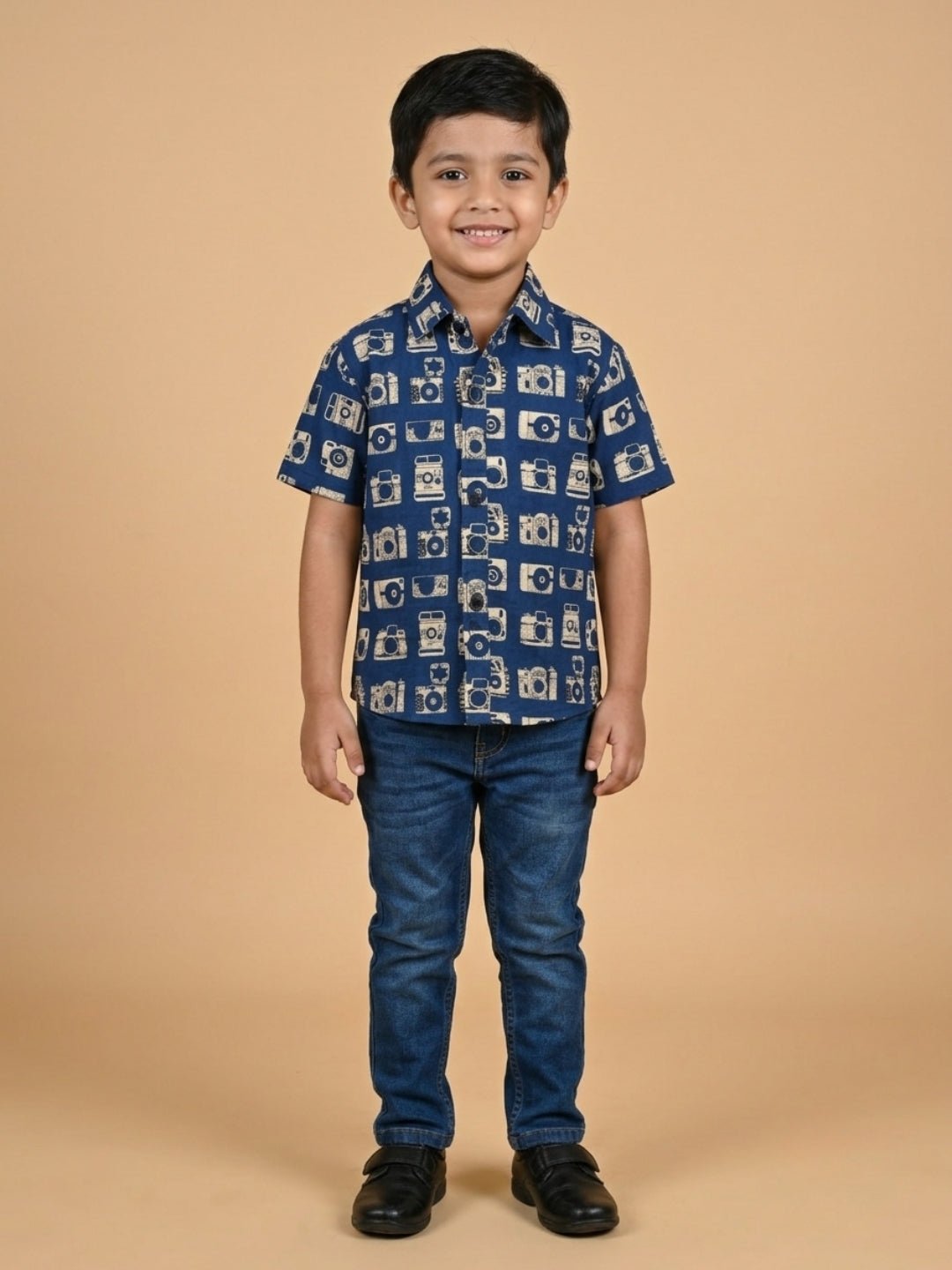 Navy Snap Squad Print Men's And Boy's Shirt Twinning Combo