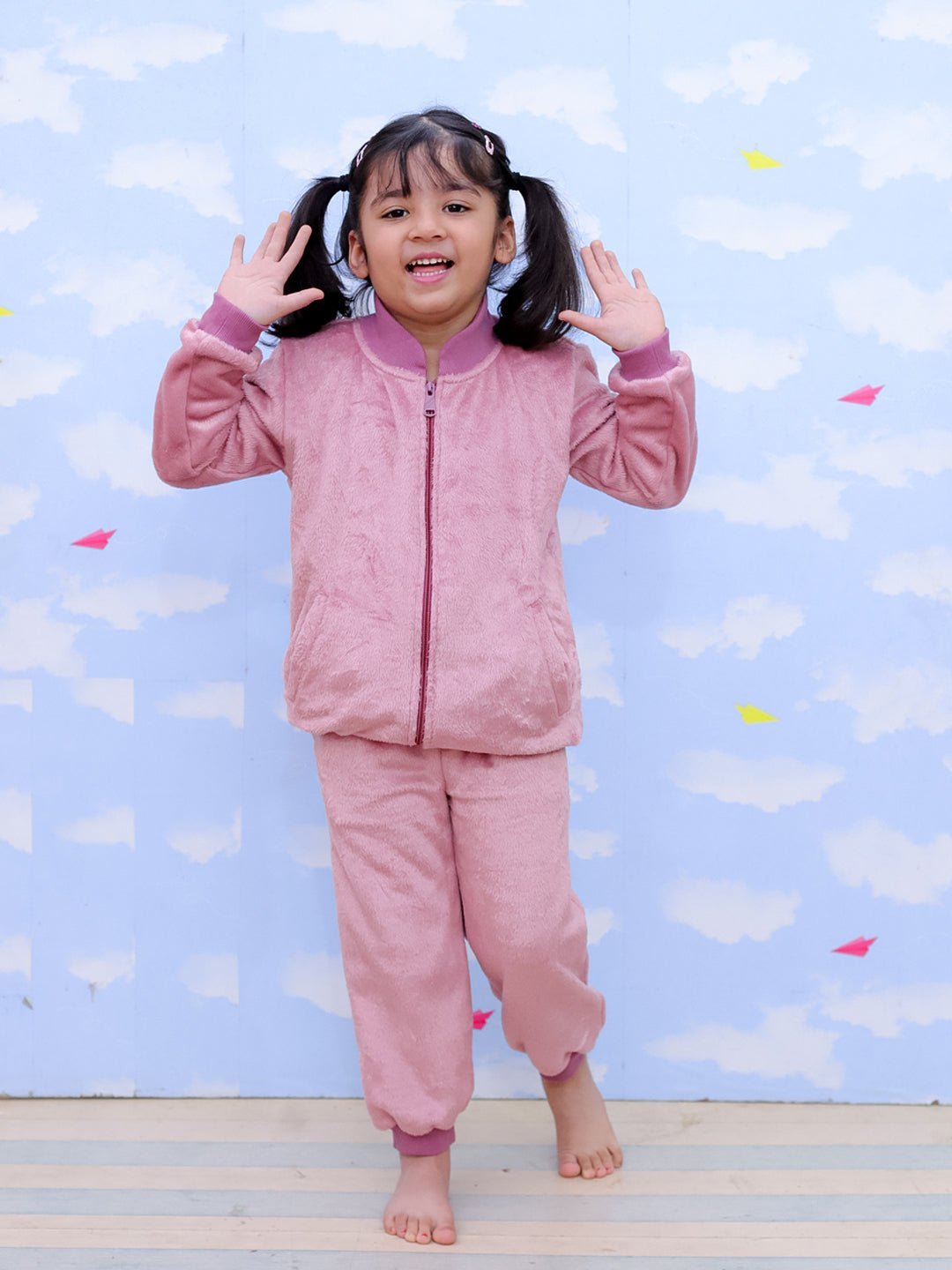 Puffin In Pink Women's And Kid's Fleece Night Suits Twinning Combo