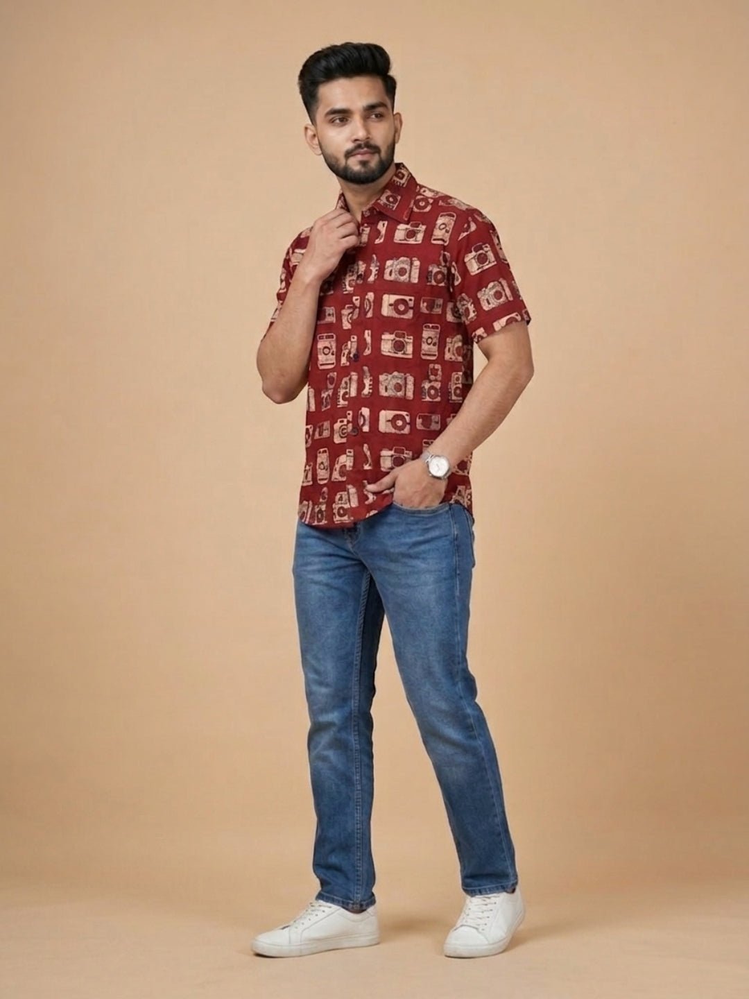 Rust Snap Squad Print Men's And Boy's Shirt Twinning Combo