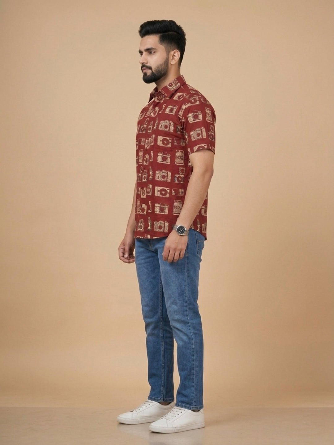Rust Snap Squad Print Men's And Boy's Shirt Twinning Combo